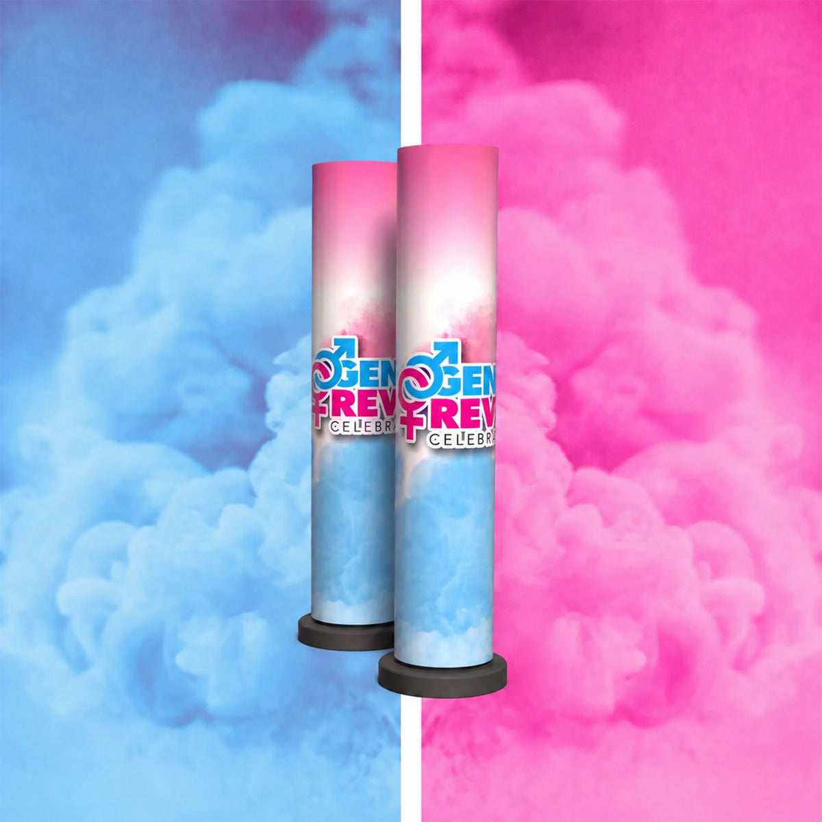 Pink and blue gender reveal smoke bombs