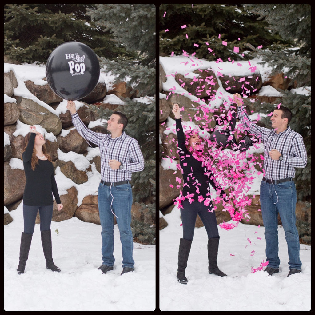Balloon Pop Gender Reveal Before and After