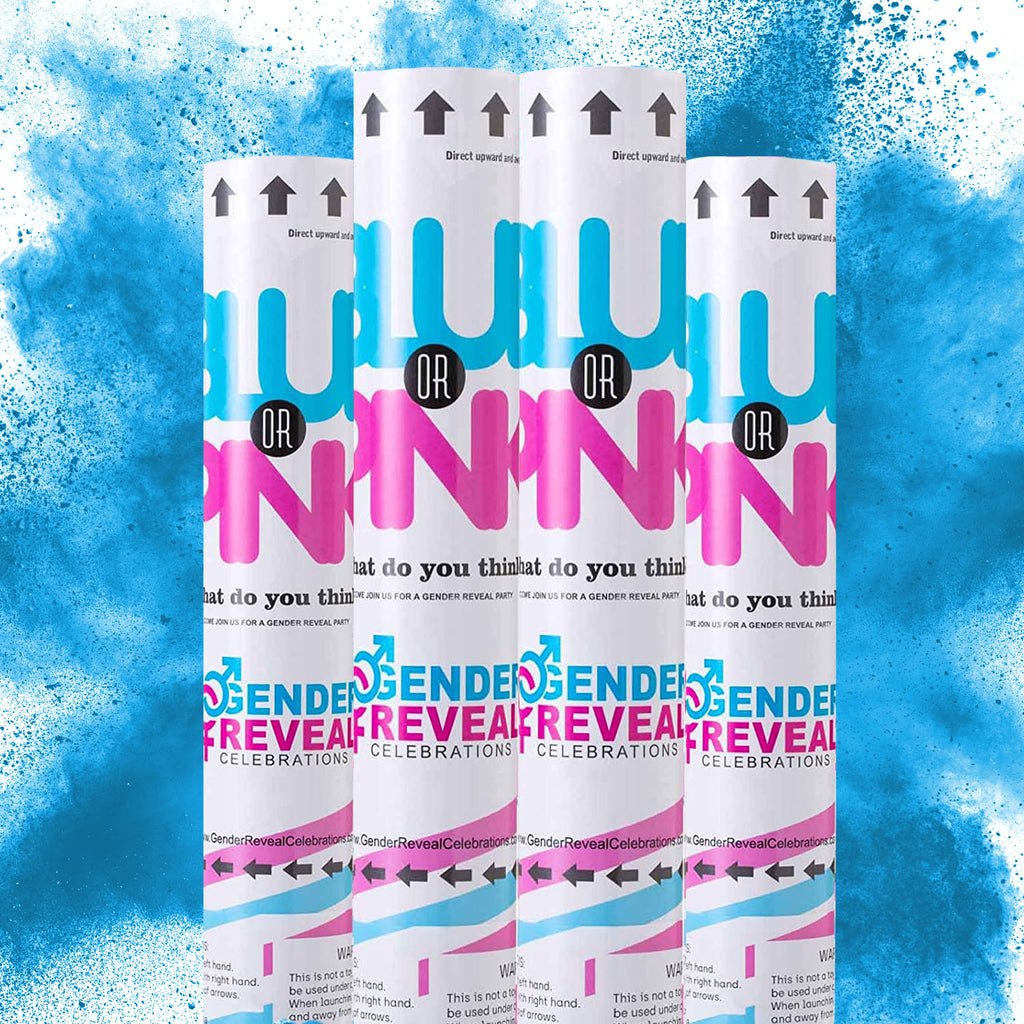 Legend & Co, Baby Gender Reveal Powder Cannons | Air Powered | Included  Feature: Small Color Check Window to View Contents (2 Pink & 2 Blue Powder)